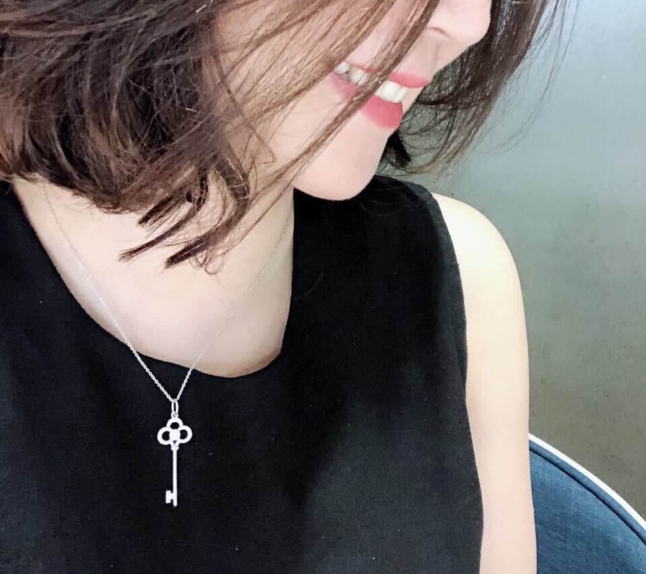 Tiffany & Co Silver Key Pendant with Diamonds